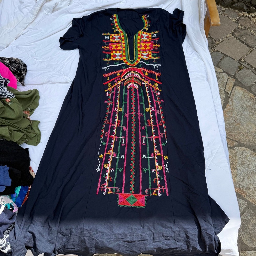 Lot of 2 Boho Embroidered Maxi Dresses XXL Loose Fit Kaftan Style Black Navy